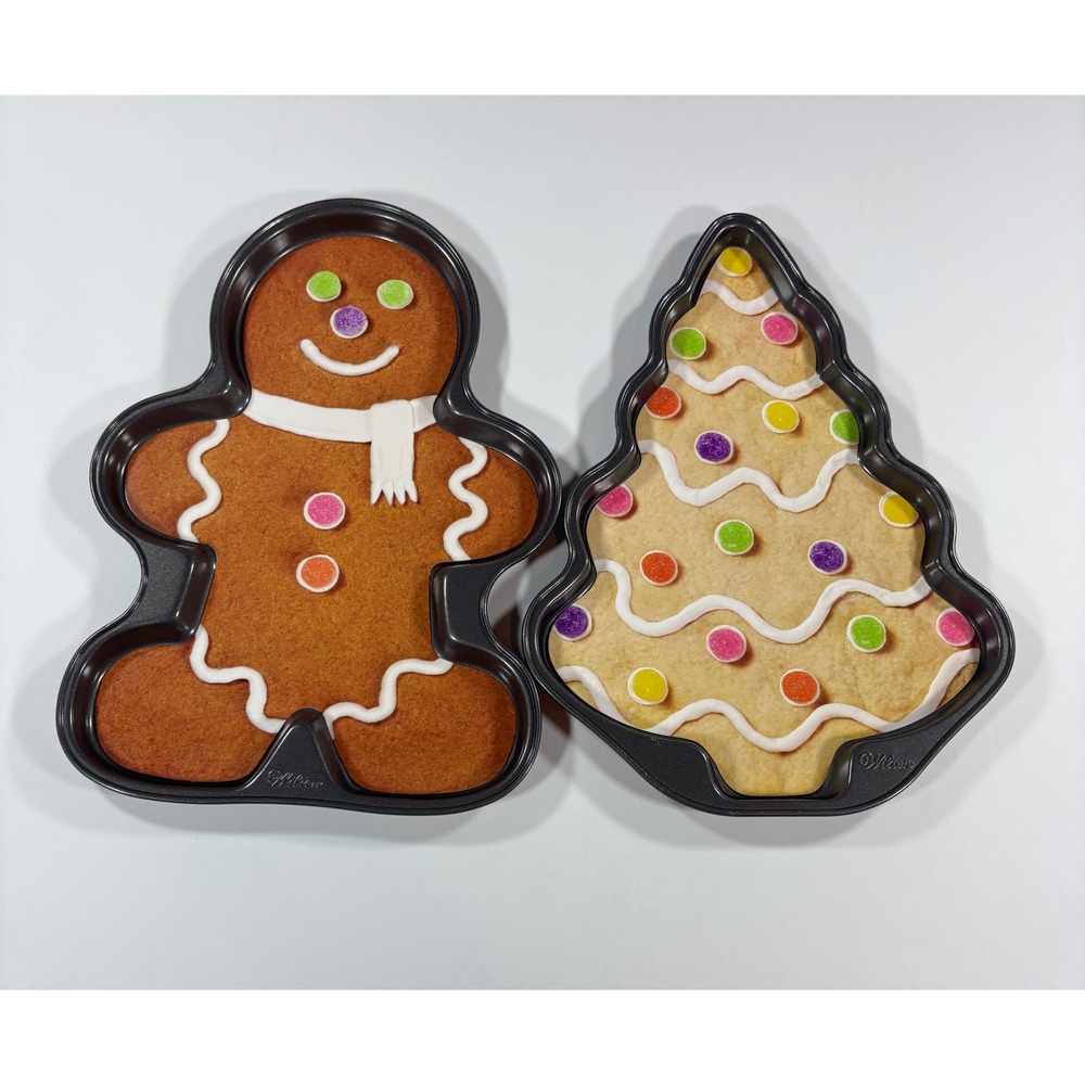 Wilton Cookie Pan Holiday Gingerbread Man & Christmas Tree Non-Stick 2pc Set
